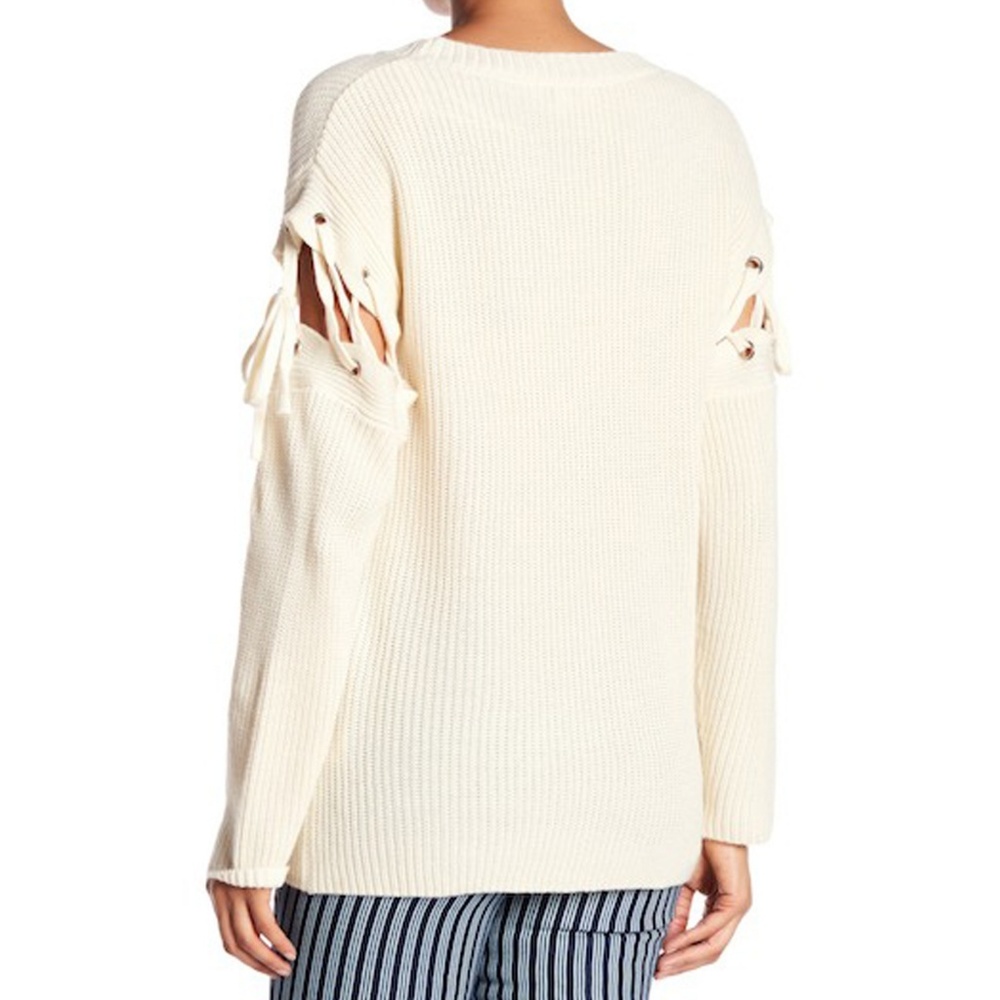Jealous Tomato Cream Lace-Up Sleeve Knit Sweater - Picture 4 of 7